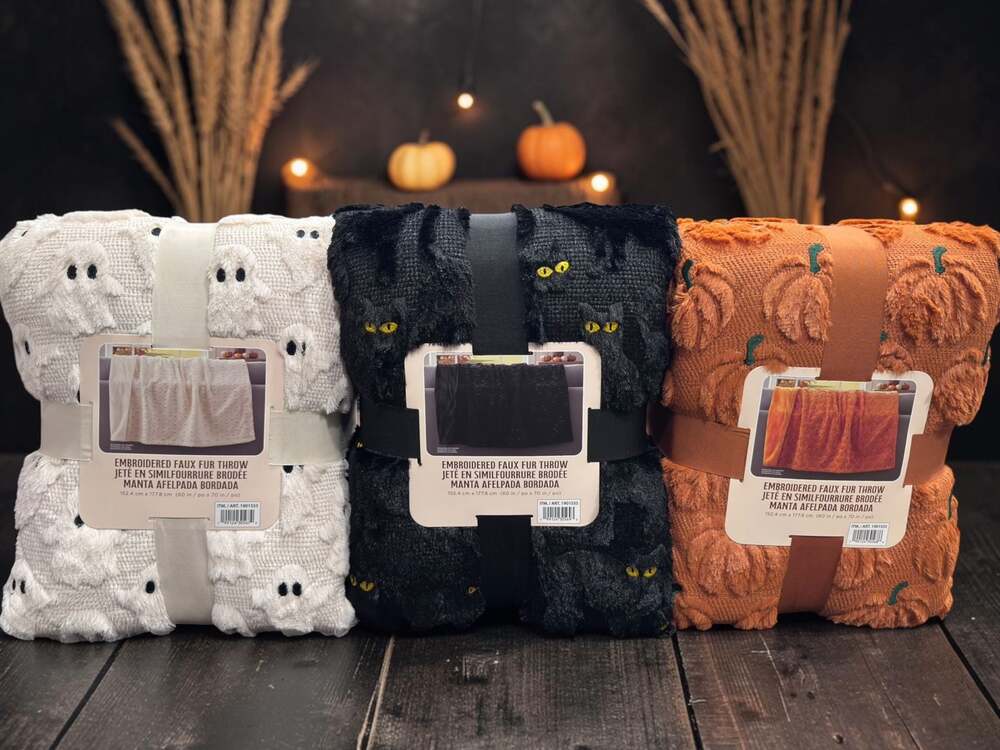 TikTok Viral Halloween Faux Fur Throw Blanket Lot of 3 Ghost, Cat ,Pumpkin.